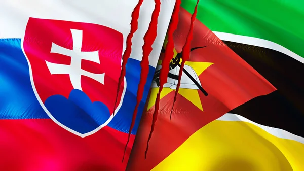 Slovacchia Mozambico Bandiere Con Concetto Cicatrice Bandiera Sventolante Rendering Slovacchia — Foto Stock