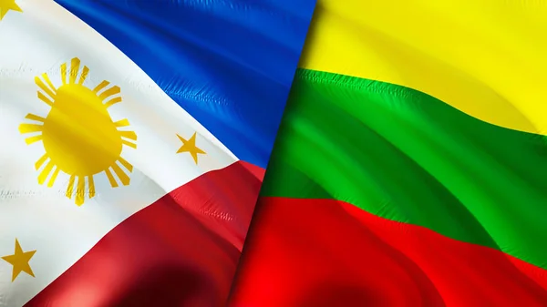 Philippines and Lithuania flags. 3D Waving flag design. Philippines Lithuania flag, picture, wallpaper. Philippines vs Lithuania image,3D rendering. Philippines Lithuania relations alliance an