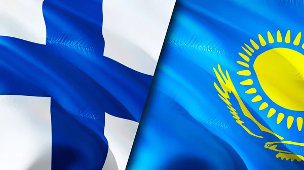 Finland and Kazakhstan flags. 3D Waving flag design. Finland Kazakhstan flag, picture, wallpaper. Finland vs Kazakhstan image,3D rendering. Finland Kazakhstan relations alliance an
