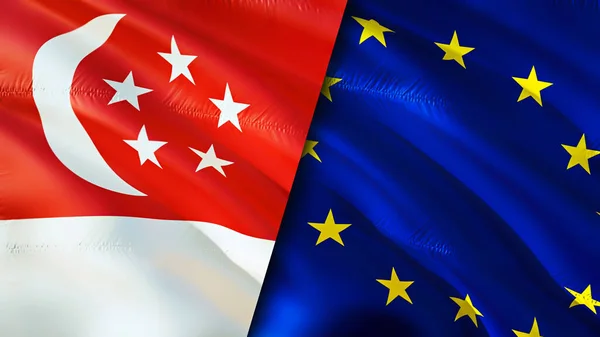 Singapore European Union Flags Waving Flag Design Singapore European Union — Stock Photo, Image