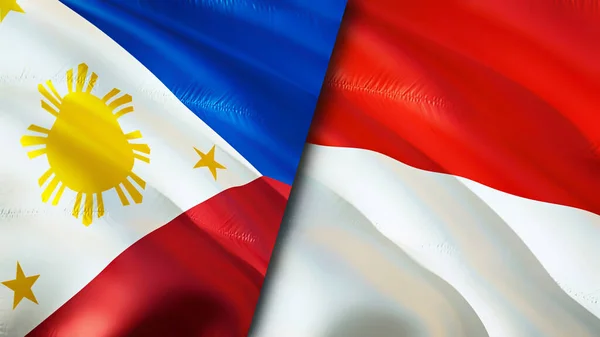 Filipinler Endonezya Bayrakları Boyutlu Dalgalanan Bayrak Tasarımı Filipinler Endonezya Bayrağı — Stok fotoğraf