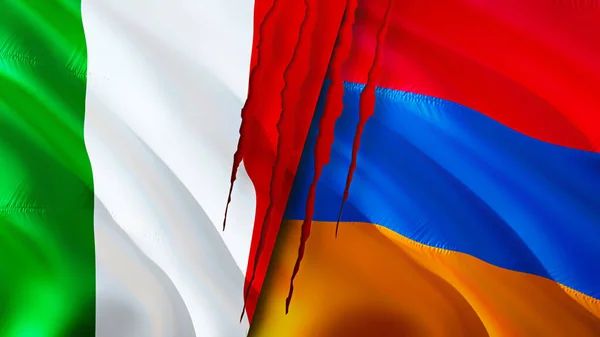 Ιταλία Και Αρμενία Σημαίες Ουλή Έννοια Κυματιστή Σημαία Τρισδιάστατη Απόδοση — Φωτογραφία Αρχείου