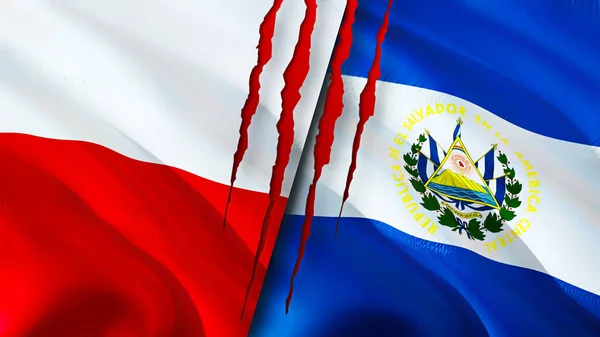 폴란드와 엘살바도르에서는 깃발에 흉터가 웨이브 플래그 렌더링 폴란드와 엘살바도르는 개념이다 — 스톡 사진