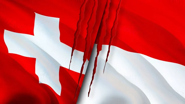Schweiz Och Monaco Flaggor Med Ärr Koncept Viftar Med Flaggan — Stockfoto