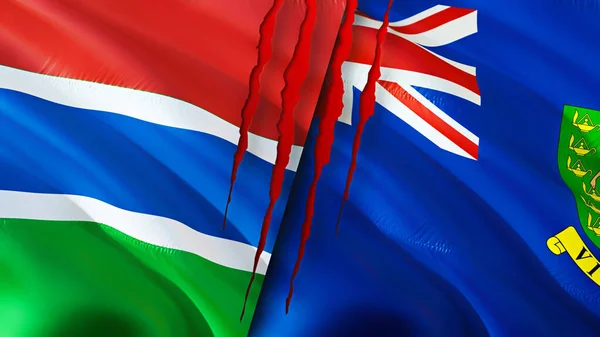 Bandeiras Gâmbia Ilhas Virgens Britânicas Com Conceito Cicatriz Bandeira Ondulada — Fotografia de Stock