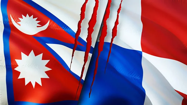 Flagi Nepalu Panamy Blizną Machanie Flagą Renderowanie Koncepcja Konfliktu Nepalu — Zdjęcie stockowe