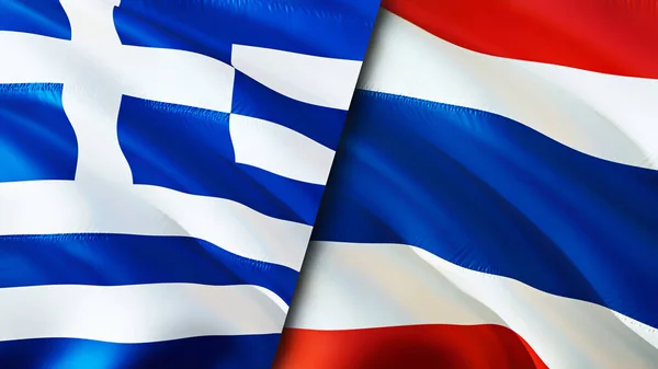 Greece and Thailand flags. 3D Waving flag design. Greece Thailand flag, picture, wallpaper. Greece vs Thailand image,3D rendering. Greece Thailand relations alliance and Trade,travel,tourism concep