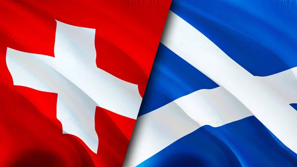 Switzerland and Scotland flags. 3D Waving flag design. Switzerland Scotland flag, picture, wallpaper. Switzerland vs Scotland image,3D rendering. Switzerland Scotland relations alliance an