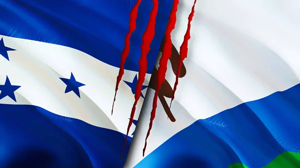 Honduras Flagi Lesotho Blizną Macha Flagą Renderowania Koncepcja Konfliktu Hondurasie — Zdjęcie stockowe