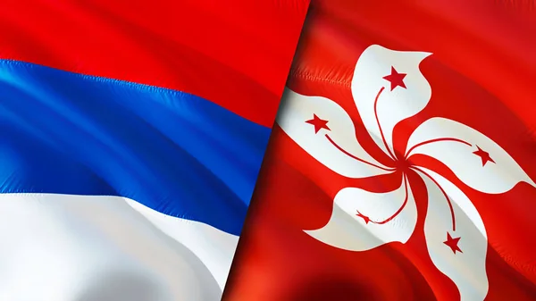 Serbia and Hong Kong flags. 3D Waving flag design. Serbia Hong Kong flag, picture, wallpaper. Serbia vs Hong Kong image,3D rendering. Serbia Hong Kong relations alliance and Trade,travel,touris