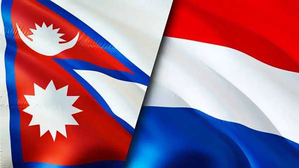 Nepal Hollanda Bayrakları Boyutlu Dalgalanan Bayrak Tasarımı Nepal Hollanda Bayrağı — Stok fotoğraf