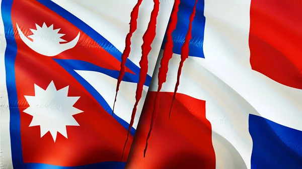 Флаги Непала Доминиканской Республики Шрамом Флажок Рендеринг Конфликт Непале Доминиканской — стоковое фото