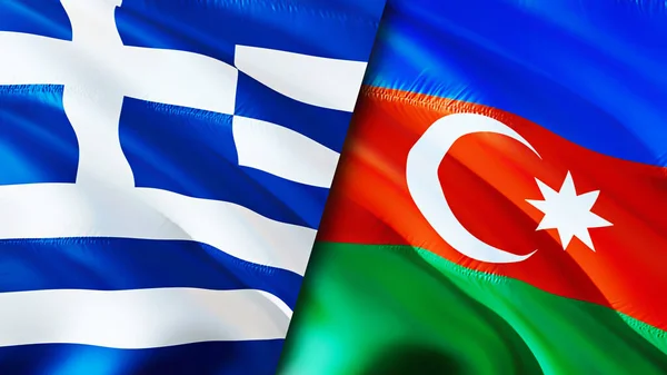 Greece and Azerbaijan flags. 3D Waving flag design. Greece Azerbaijan flag, picture, wallpaper. Greece vs Azerbaijan image,3D rendering. Greece Azerbaijan relations alliance and Trade,travel,touris