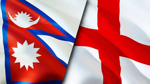 Nepal and England flags. 3D Waving flag design. Nepal England flag, picture, wallpaper. Nepal vs England image,3D rendering. Nepal England relations alliance and Trade,travel,tourism concep