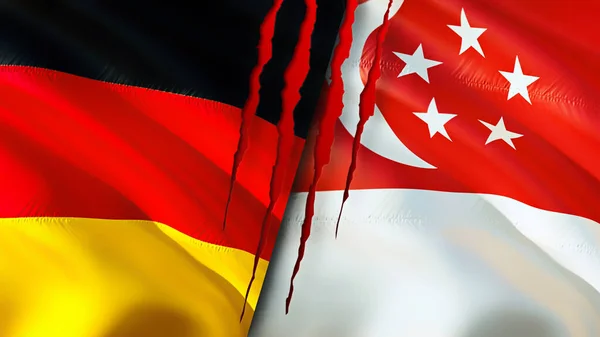 Duitsland Singapore Vlaggen Met Litteken Concept Wuivende Vlag Weergave Duitsland — Stockfoto