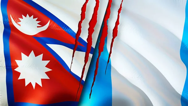 Bandeiras Nepal Guatemala Com Conceito Cicatriz Bandeira Ondulada Renderização Conceito — Fotografia de Stock
