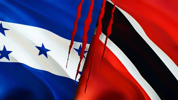 Banderas Honduras Trinidad Tobago Con Concepto Cicatriz Ondeando Bandera Renderizado — Foto de Stock
