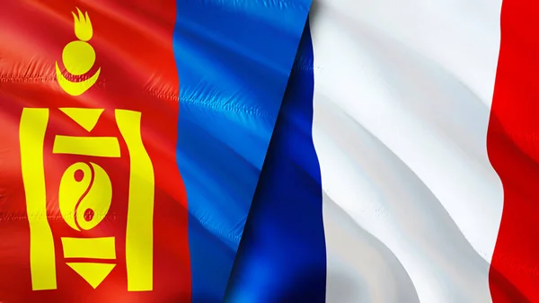 Mongolia France Flags Waving Flag Design Mongolia France Flag Picture — Stock Photo, Image