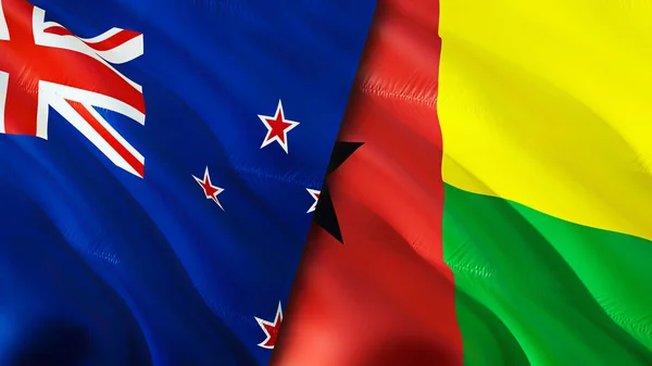 Banderas Nueva Zelanda Guinea Bissau Diseño Banderas Waving Nueva Zelanda — Foto de Stock