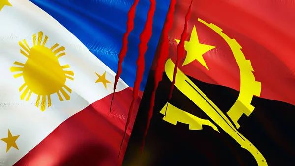 Yara Izi Olan Filipinler Angola Bayrakları Dalgalanan Bayrak Boyutlu Görüntüleme — Stok fotoğraf