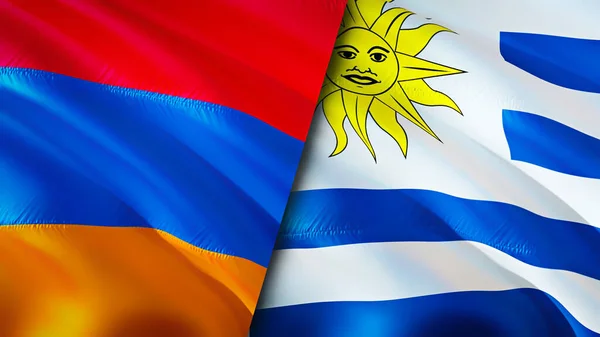 Armenia and Uruguay flags. 3D Waving flag design. Armenia Uruguay flag, picture, wallpaper. Armenia vs Uruguay image,3D rendering. Armenia Uruguay relations alliance and Trade,travel,tourism concep