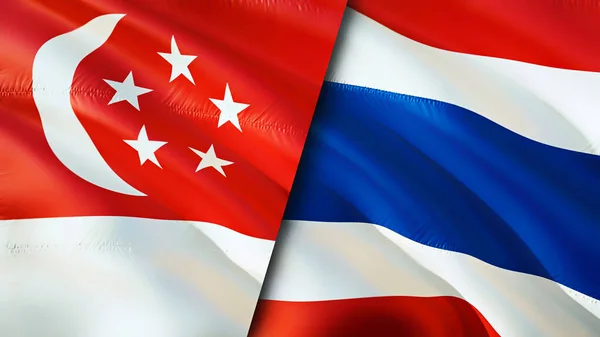 Banderas Singapur Tailandia Diseño Banderas Waving Singapur Tailandia Bandera Foto — Foto de Stock