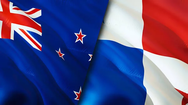 New Zealand Panama Flags Waving Flag Design New Zealand Panama — Stock Photo, Image