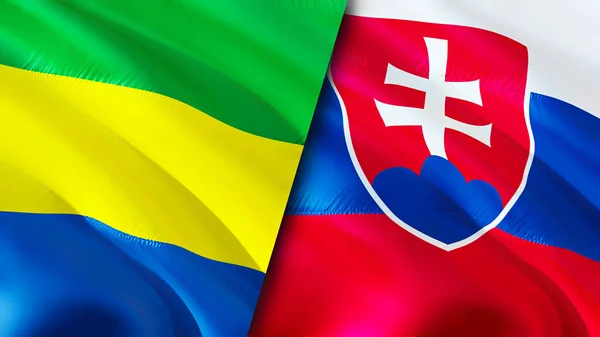 Gabon Och Slovakien Flaggar Viftande Flagga Design Gabon Slovakien Flagga — Stockfoto