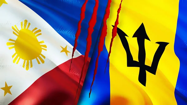 Filippinerna Och Barbados Flaggor Med Ärr Koncept Viftar Med Flaggan — Stockfoto