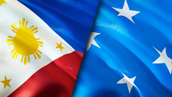 Filipinler Mikronezya Bayrakları Boyutlu Dalgalanan Bayrak Tasarımı Filipinler Mikronezya Bayrağı — Stok fotoğraf