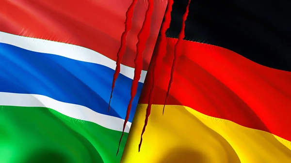 Флаги Гамбии Германии Шрамом Флажок Рендеринг Концепция Гамбии Германии Концепция — стоковое фото