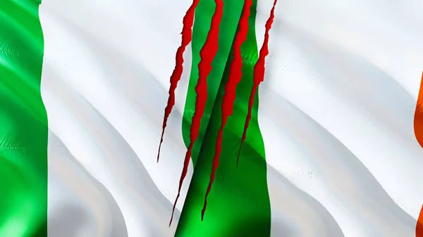 Nigeria Ierland Vlaggen Met Litteken Concept Wuivende Vlag Weergave Concept — Stockfoto