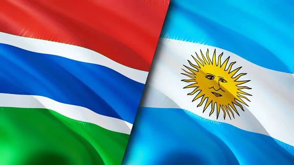 Gambia and Argentina flags. 3D Waving flag design. Gambia Argentina flag, picture, wallpaper. Gambia vs Argentina image,3D rendering. Gambia Argentina relations alliance and Trade,travel,touris