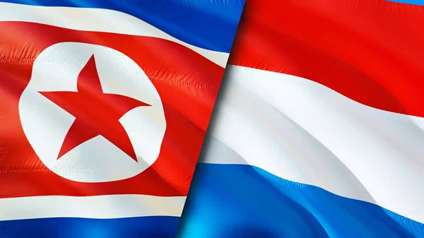 North Korea and USA Luxembourg. 3D Waving flag design. North Korea USA flag, picture, wallpaper. North Korea vs USA image,3D rendering. North Korea USA relations alliance and Trade,travel,touris