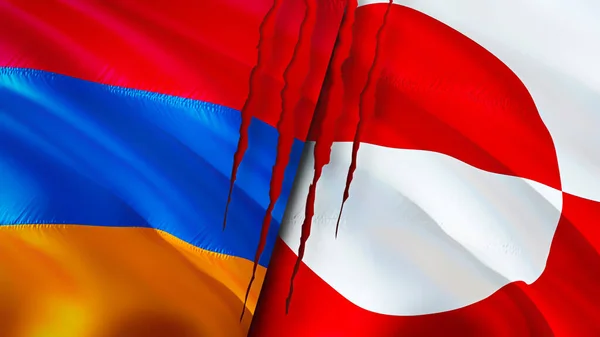 Örményország Grönland Zászlók Sebhely Koncepcióval Lengő Zászló Renderelés Örményország Grönland — Stock Fotó