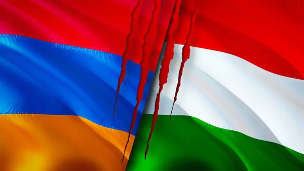 Armenia Hungary Flags Scar Concept Waving Flag Rendering Armenia Hungary — Stock Photo, Image