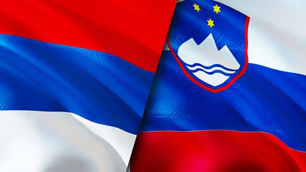 Serbia and Slovenia flags. 3D Waving flag design. Serbia Slovenia flag, picture, wallpaper. Serbia vs Slovenia image,3D rendering. Serbia Slovenia relations alliance and Trade,travel,tourism concep
