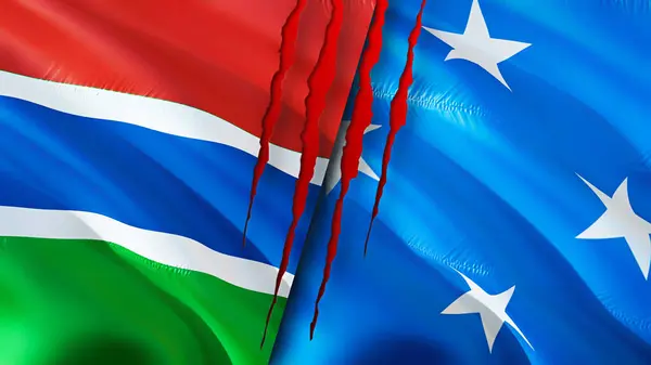 Gambia Micronesia Vlaggen Met Litteken Concept Wuivende Vlag Weergave Conflictconcept — Stockfoto