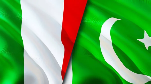 Italien Och Pakistan Flaggor Viftande Flagga Design Italien Pakistan Flagga — Stockfoto