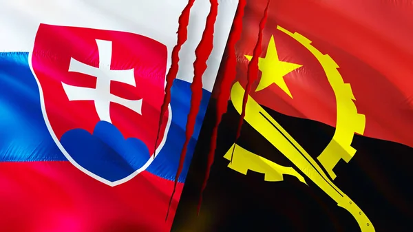 斯洛伐克和安哥拉的国旗带有伤疤概念 飘扬的旗帜 3D渲染 斯洛伐克和安哥拉冲突概念 斯洛伐克 安哥拉关系概念 斯洛伐克和安哥拉的国旗危机 — 图库照片