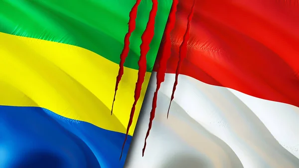 Gabon Indonesia Flags Scar Concept Waving Flag Rendering Gabon Indonesia — Stock fotografie