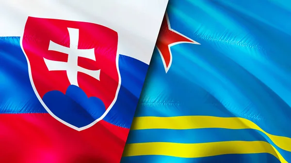 Slovakien Och Aruba Flaggor Viftande Flagga Design Slovakien Aruba Flagga — Stockfoto