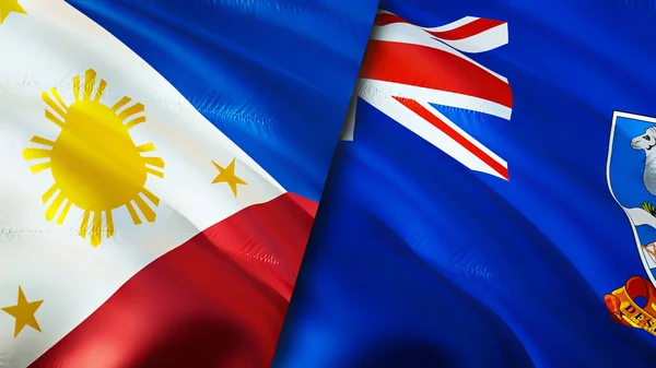 Philippines and Falkland Islands flags. 3D Waving flag design. Philippines Falkland Islands flag, picture, wallpaper. Philippines vs Falkland Islands image,3D rendering. Philippines Falkland Island