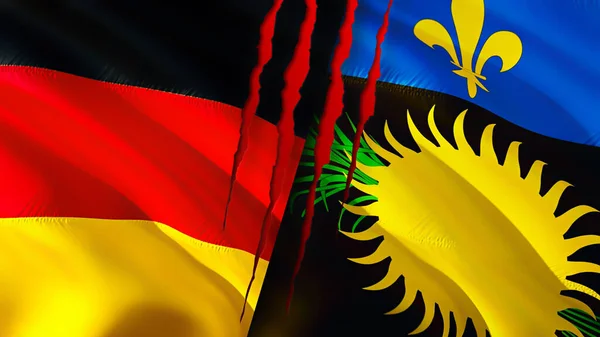 Németország Guadeloupe Megjelöli Heg Fogalmát Lengő Zászló Renderelés Németország Guadeloupe — Stock Fotó