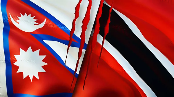 Флаги Непала Тринидада Тобаго Шрамом Флажок Рендеринг Концепция Конфликта Непале — стоковое фото