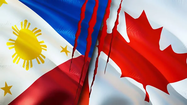 Yara Izi Olan Filipinler Kanada Bayrakları Dalgalanan Bayrak Boyutlu Görüntüleme — Stok fotoğraf