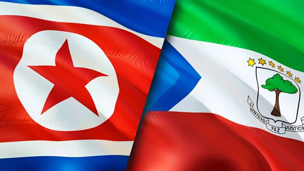 North Korea and Equatorial Guinea flags. 3D Waving flag design. North Korea Equatorial Guinea flag, picture, wallpaper. North Korea vs Equatorial Guinea image,3D rendering. North Korea Equatoria