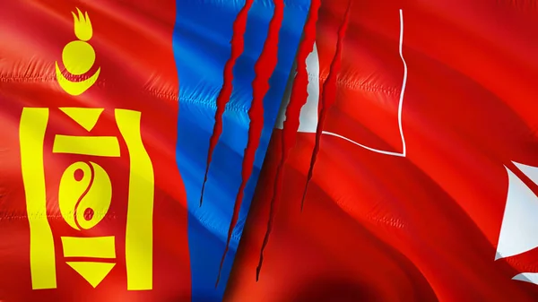 Mongolia Wallis Futuna Flags Scar Concept Waving Flag Rendering Mongolia — Stock Photo, Image