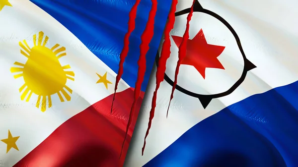 Filipina Dan Bonaire Bendera Dengan Konsep Bekas Luka Mengayunkan Bendera — Stok Foto