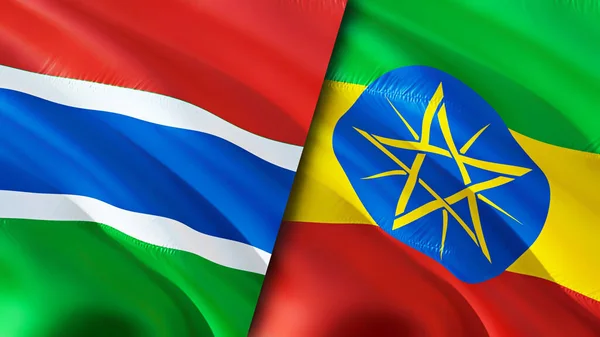 Gambijská Etiopská Vlajka Návrh Vlnění Vlajky Gambie Etiopie Vlajka Obrázek — Stock fotografie